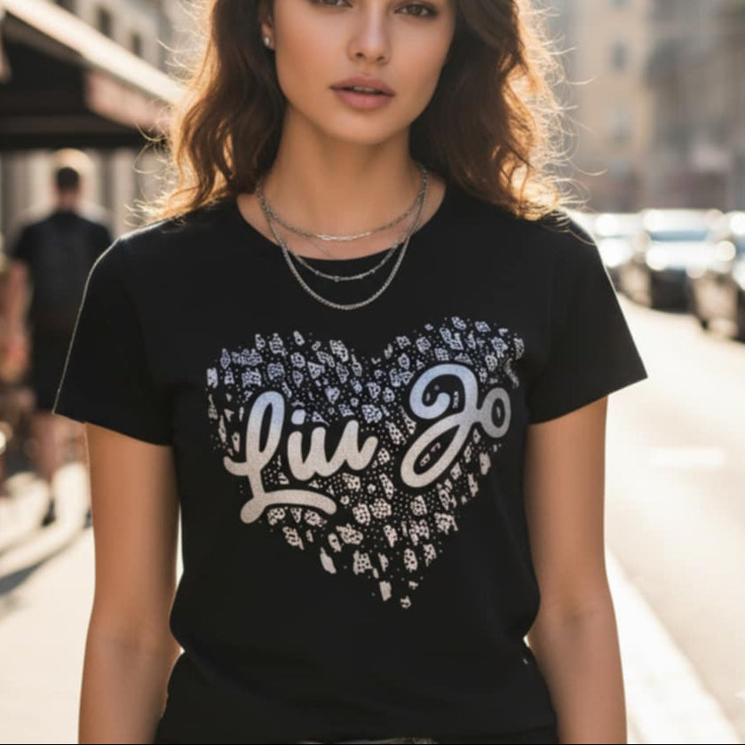 Тениска със сребърен принт LJ3015 - FashionVibe