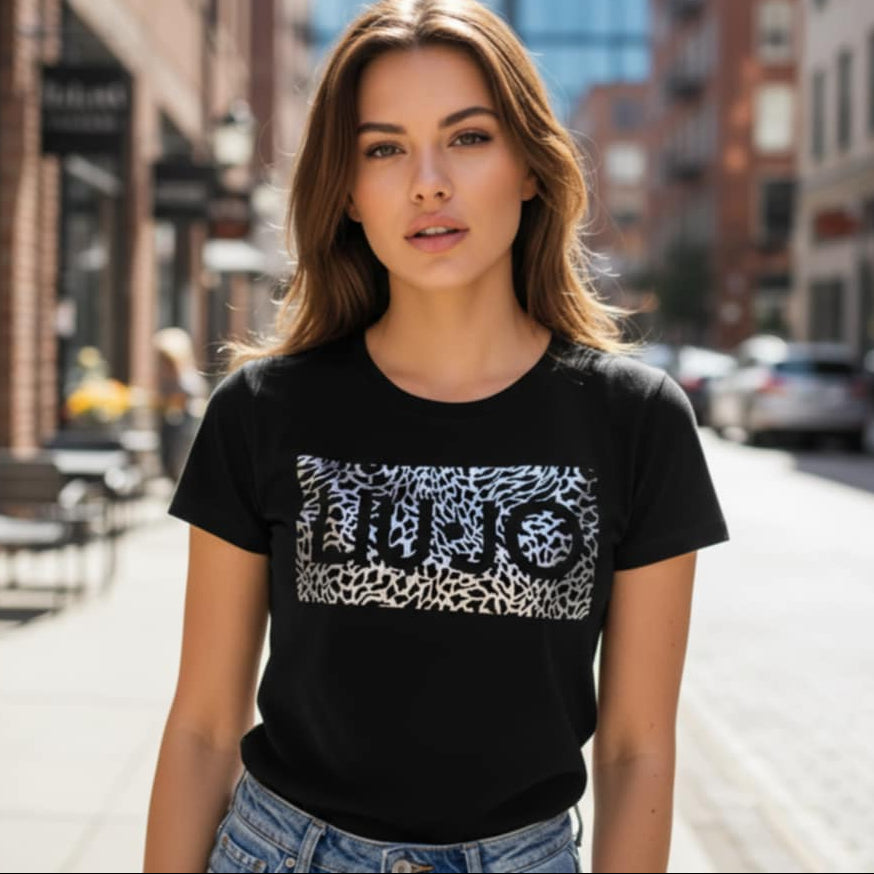 Тениска със сребърен принт LJ3075 - FashionVibe