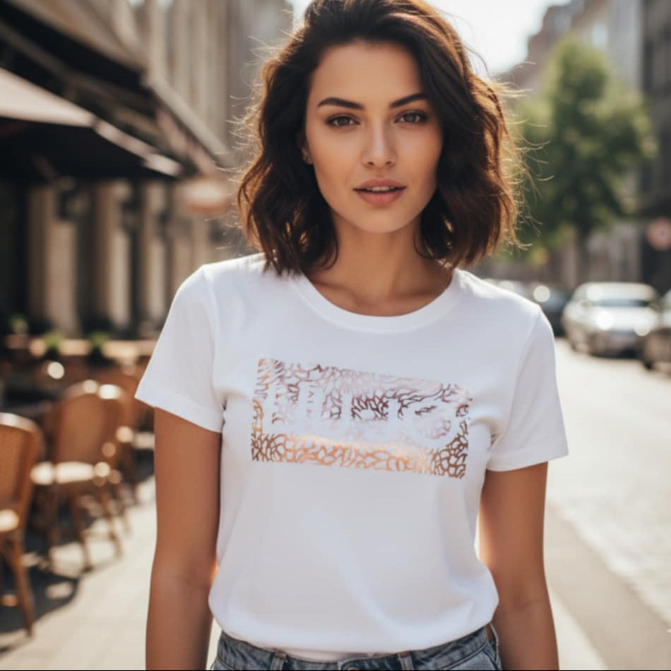 Тениска с розово злато принт LJ3078 - FashionVibe