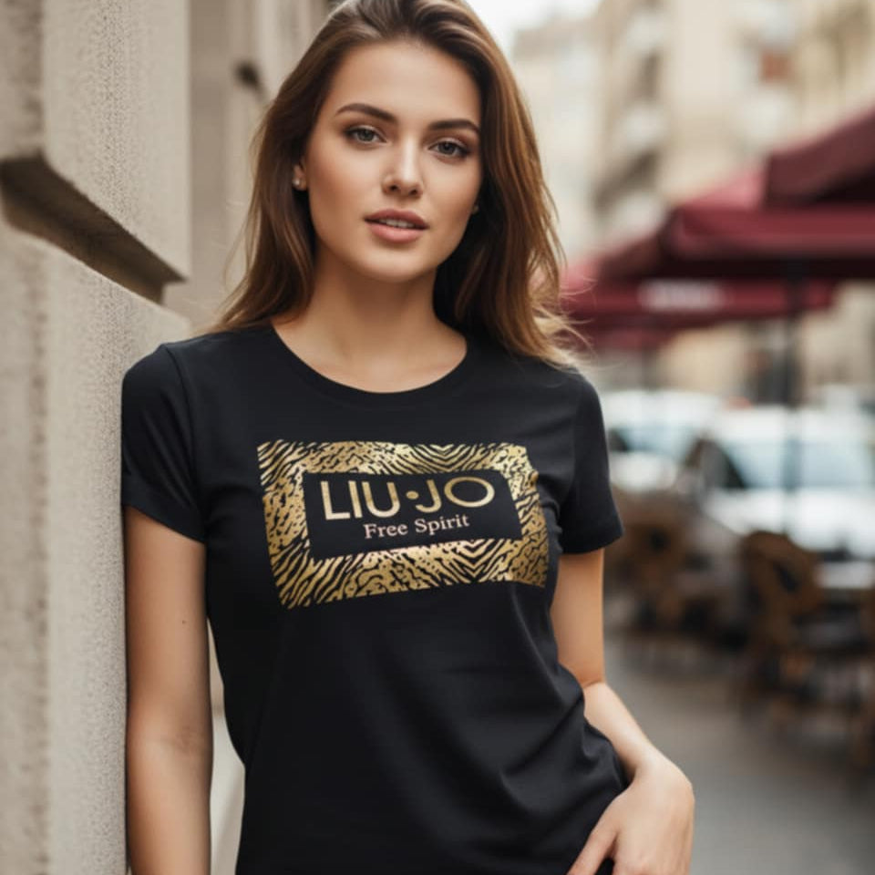Тениска със златен принт LJ3091 - FashionVibe